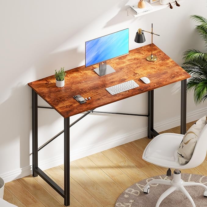 OLIXIS 40 Inch Computer Home Office Desk for Small Spaces, Writing Work Study Student Bedroom Table with Metal Frame, Modern Rust