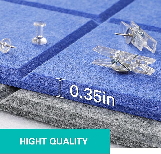 Cork Board for Walls 48" x 36", Bulletin Board for Office Decor, 12 Pack Felt Wall Tiles with Safe Removable Adhesive, Pin Tack Corkboard for Quilting Design & Dart Wall Protector - Sky Blue