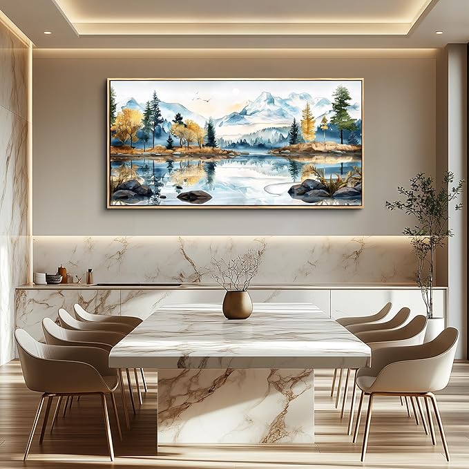 ERQINHUA Wall Art Living Room Canvas Wall Decor for Bedroom Modern Office Decoration Abstract Watercolour Painting Tree Lakeside Landscapes Wall Printed Paint Home Decor Poster Wood Framed 20x40 In