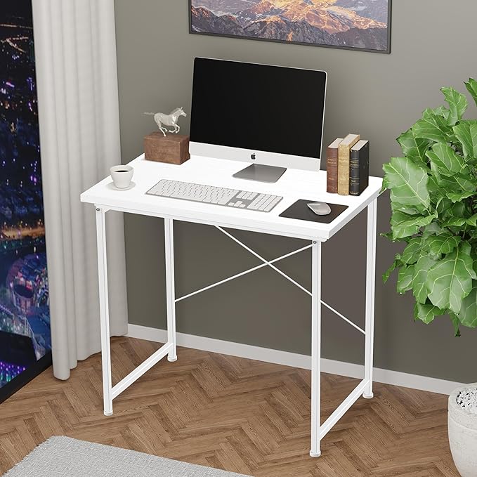 HealSmart 32 Inch Home Office Computer Desk with a Headphone Hook, Writing Study Table for Work, White