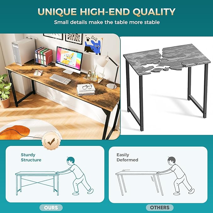 OLIXIS 63 Inch Computer Office Desk for Small Spaces, Writing Gaming Work Desk Modern Study Table with Storage Bag & Headphone Hook Home Bedroom, Rustic Brown
