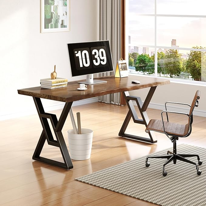 55inch Rustic Brown Solid Wood Computer Desk - Modern Gaming Workbench for Home Office, Modern Simple Design, Ideal for Study, Writing, Dining