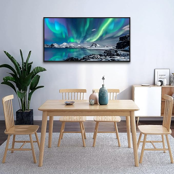 Wapluam Framed Canvas Wall Art For Living Room Large Wall Decor For Office Modern Bedroom Wall Painting Blue Aurora Scenery Canvas Pictures Artwork Ready To Hang Black Framed Home Decor 20x40 In