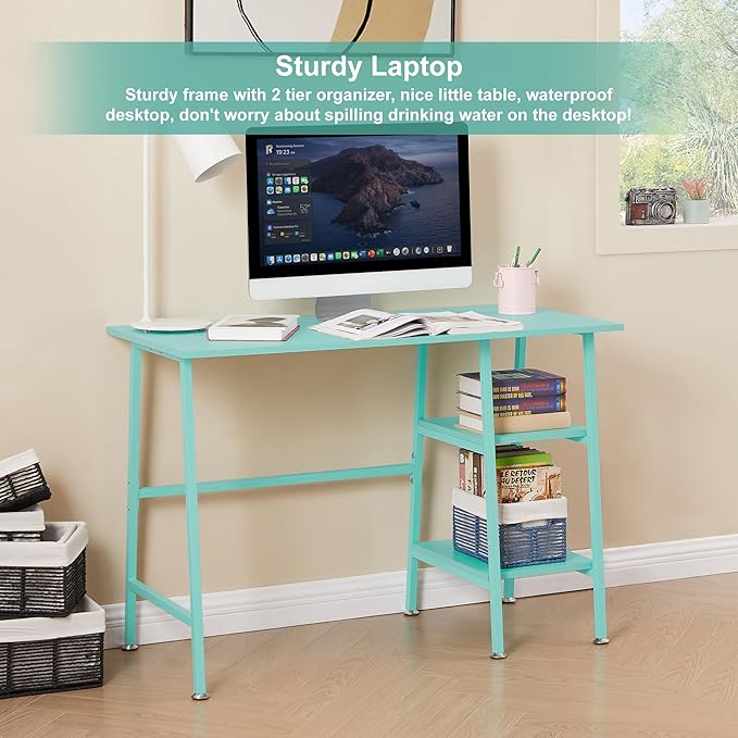 VECELO 43 Inch Computer Home Office Desk Modern Simple Writing Desk with Storage for Bedroom Simple Table Modern Student Study Desk,Water Proof, Walnut+Black Leg