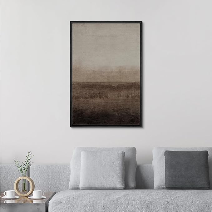 SIGNFORD Framed Canvas Print Wall Art Abstract Brown and Beige Landscape Illustrations Minimalism Chic Relax/Calm Multicolor Warm for Living Room, Bedroom, Office - 24"x36" Black