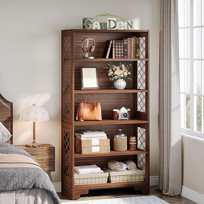 Tribesigns 6-Tier Bookcase, 70.8" Vintage Tall Bookcase,5-Shelf Mid-Century Display Rack Storage Shelves for Home Office, Living Room, Bedroom