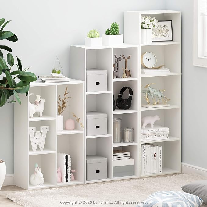 Furinno LUDER Book Shelf, 5-Tier Bookshelf, Bookcase with Open Shelves, 9.4 x 15.8 x 52, Easy Assembly, for Living Room, Bedroom, Home Office, Plain White