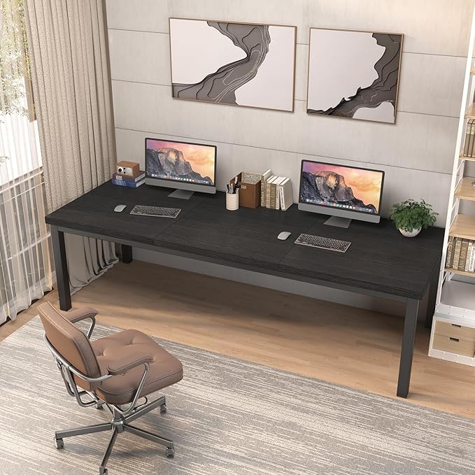 70.8 Inch Large Computer Desk, Modern Table with Thick Tabletop, Spacious Gaming Desk for 2 People, Study Writing Workstation for Home Office, Work from Home, Easy Assembly, Black