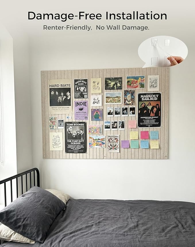 Aothia Large Felt Bulletin Board 48" x 36" Cork Board Alternative - 12-Pack with 70 Safe Removable Adhesive Tabs, Cork Boards for Walls, Cork Board for Home Office Classroom Pin Board (Oatmeal)