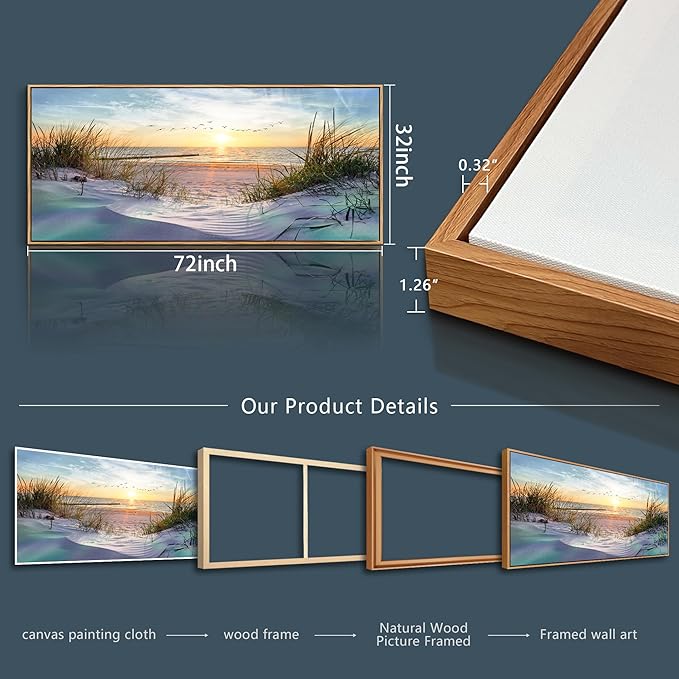 Wapluam Beach Wall Art For Living Room Coastal Canvas Prints Artwork For Walls Ocean Seascape Wall Paintings Nature Landscape Wall Decor Pictures for Bedroom Office Hotel Extra Large Framed Home Decor