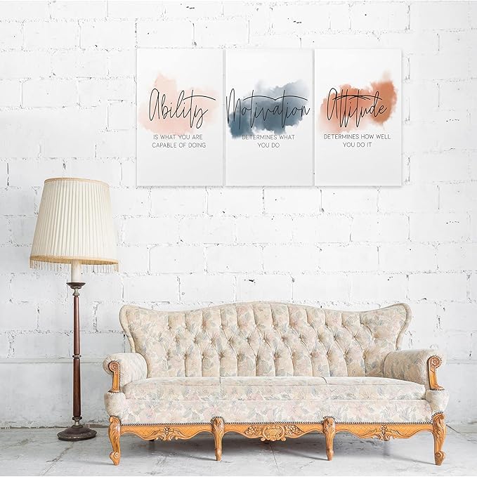3 Piece Inspirational Canvas Wall Art, Quotes Motivational Mindset Print Pictures for Office Wall Decor, Triptych Entrepreneur Poster Framed Artwork for Women Men Home Decor Ready to Hang (48"Wx24" H)