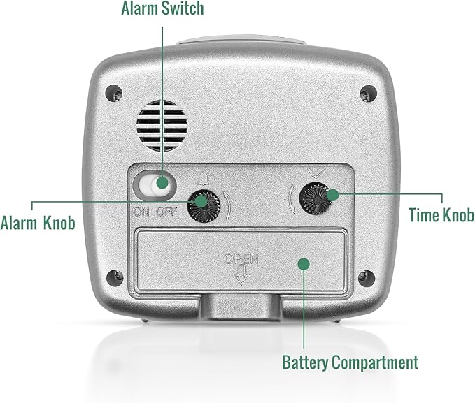 Small Battery Travel Alarm Clock, Analog Clocks for Bedrooms, Bedside Nightstand Desk Tabletop Bookshelf Clock for Bathroom Office, Maximalist Decor for Home, Silver