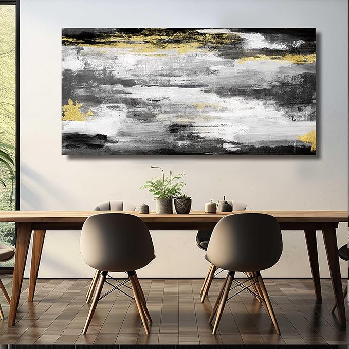 Kureful Gold And Black Wall Art Living Room Decor Canvas Paintings Wall Decorations Large Wall Art for Bedroom Abstract Wall Decor 24”x48”