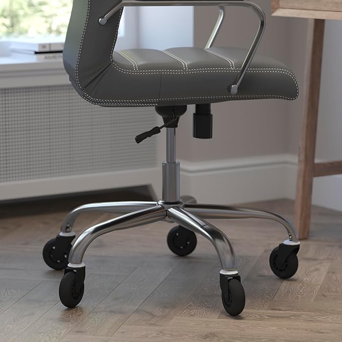 Flash Furniture Whitney High Back Gray LeatherSoft Executive Swivel Office Chair with Chrome Frame, Arms, and Transparent Roller Wheels