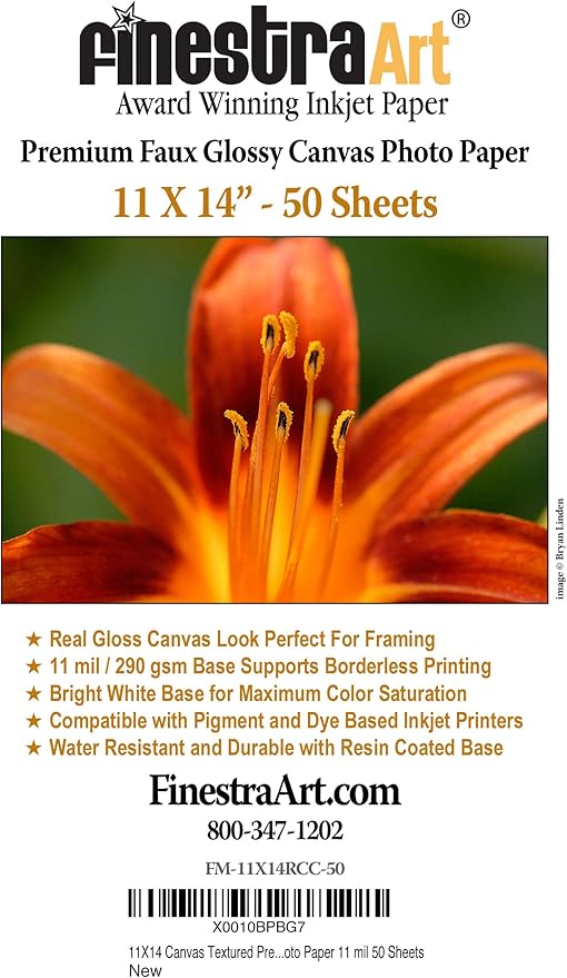 11" X 14" Canvas Textured Premium Inkjet Photo Paper - 50 Sheets