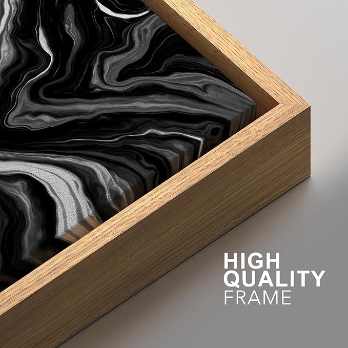 SIGNFORD Framed Wall Art Print Set Monochrome Swirl Abstract Contemporary Black and White Digital Art Modern Art Contemporary for Living Room, Bedroom, Office - 16"x24"x3 NATURAL