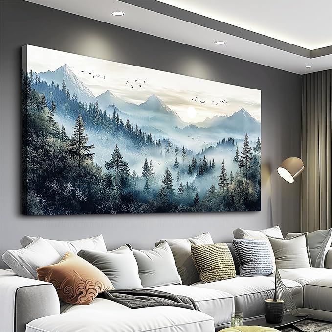 FUHAIHUA Canvas Wall Art For Living Room Large Wall Decor For Office Bedroom Decorations Mountain Landscape Pictures Forest Fog Painting Artwork Room Wall Mural Aesthetic Home Decor 30x60 In