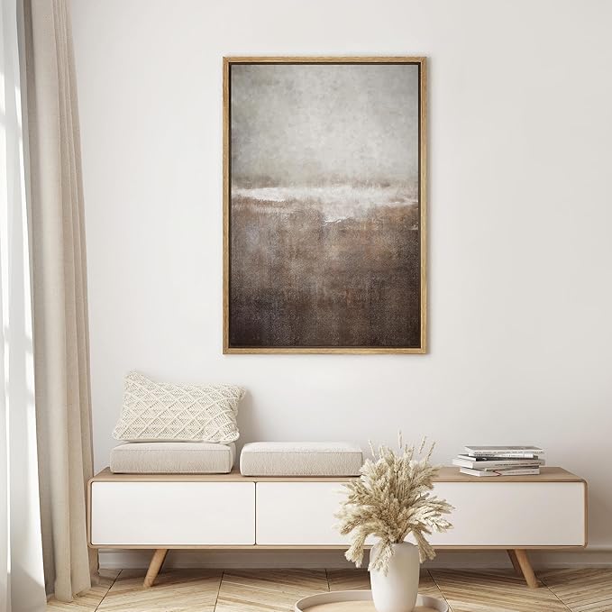 SIGNWIN Framed Canvas Print Wall Art Brown Pastel Landscape Shapes Abstract Illustrations Minimal Decorative Nordic Zen Bohemian for Living Room, Bedroom, Office - 24"x36" Natural