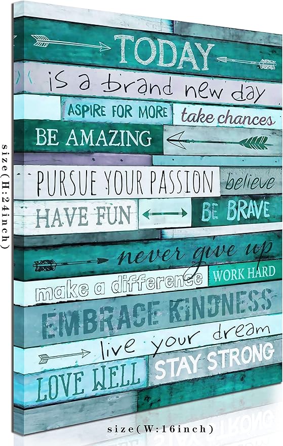 Inspirational Wall-Art - Quotes Office Wall Decor - Teal Wall Decor For Bedroom - Word Artwork For Home Walls With Framed Canvas Art Size 16"x24"