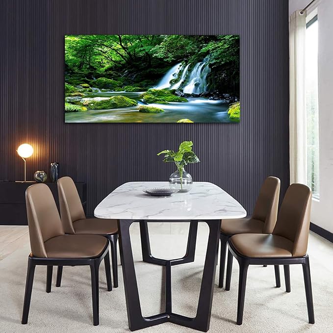 Waterfall Canvas Wall Art Living Room Decoration Large Nature Picture Artwork Modern Wall Art Landscape Green Forest for Kitchen Office Wall Decor Home Decorations Framed Ready to Hang 20" x 40"