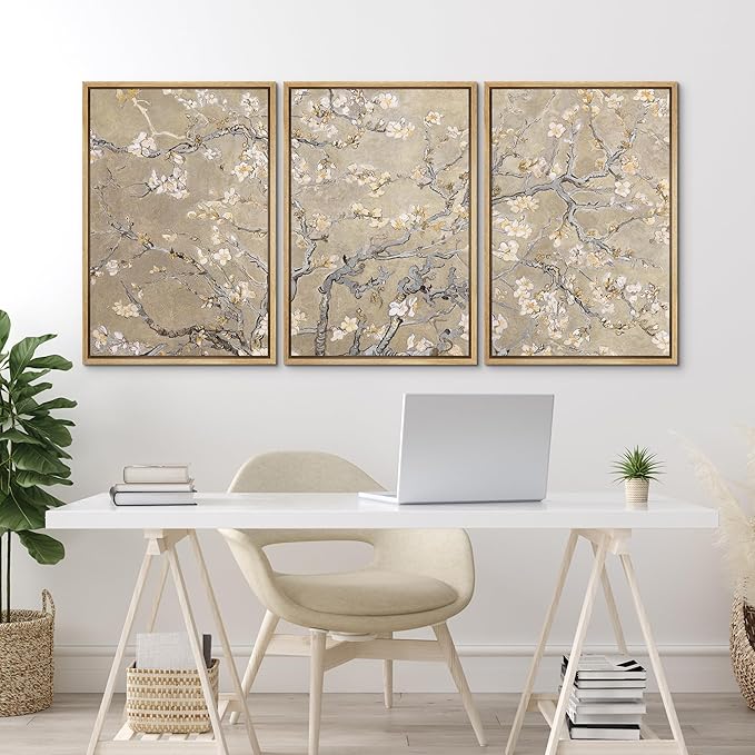MUDECOR Framed Canvas Print Wall Art Blossoming Branches Vintage Floral Illustrations Realism Decorative for Living Room, Bedroom, Office - 16"x24"x3 Natural
