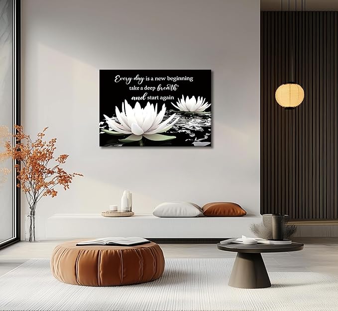 Zen White Lotus Canvas Wall Art On In Water Blooming White Lotus Picture Wall Decor Spiritual Meditation Poster Print Painting for Bathroom Room Modern Yoga Spiritual Spa Living Bedroom Decoration