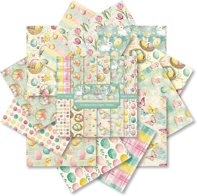 24 Sheets Easter Cardstock Watercolor Egg Rabbit Pattern Scrapbook Paper Pad 6 x 6 Single-Sided for Junk Journal Card Making Origami Handmade DIY Gifts Decor - 12 Designs