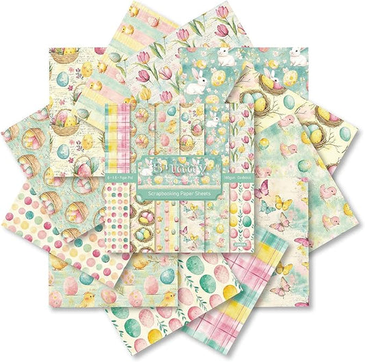 24 Sheets Easter Cardstock Watercolor Egg Rabbit Pattern Scrapbook Paper Pad 6 x 6 Single-Sided for Junk Journal Card Making Origami Handmade DIY Gifts Decor - 12 Designs