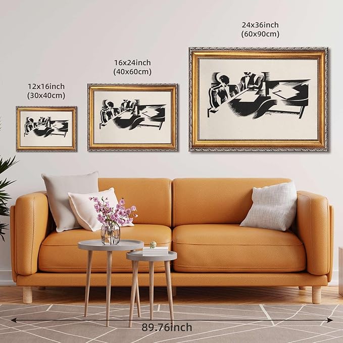 Framed Abstract Meeting Scene Poster Canvas Print Art, Modern Wall Art Painting, Elegant Pictures, Minimalist Aesthetic Wall Decor, Office Decoration, Art Print for Living Room, Apartment (Retro Framed,12L"x16W")