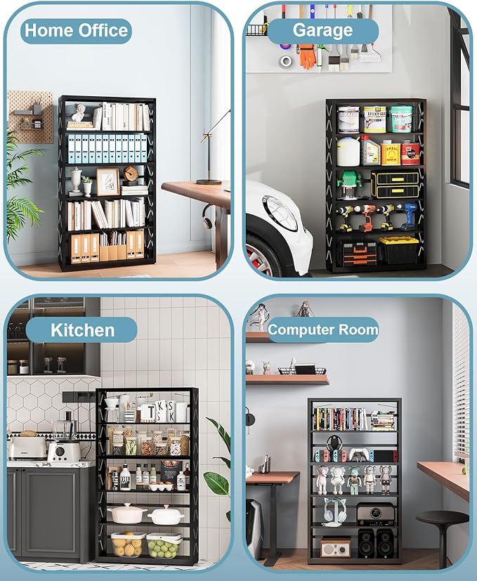 5-Cube Tall Bookshelf, Adjustable Metal Bookcase with Anti-Tip Kit & Leveling Feet, Heavy-Duty Home Storage Organizer, Modern Display Shelves for Books, Toys, CD