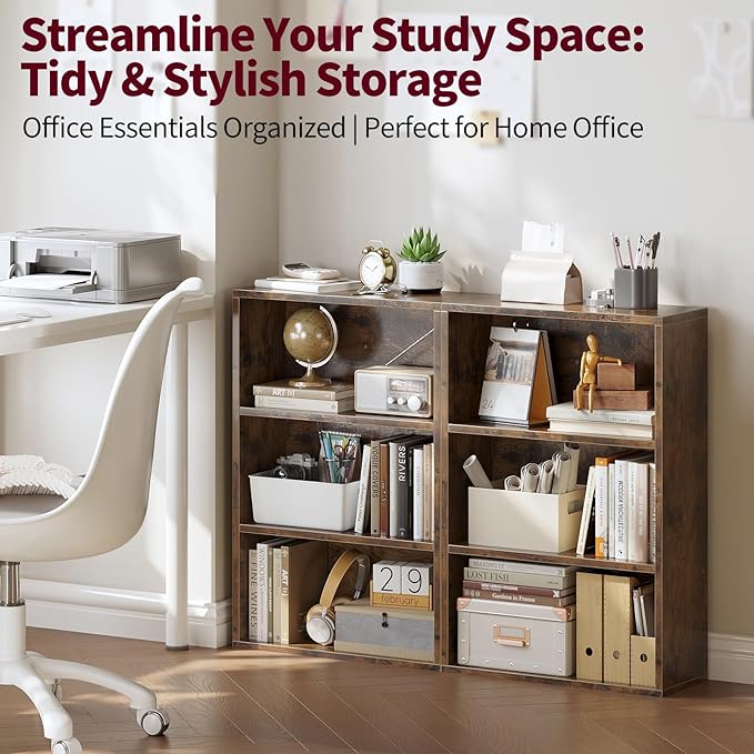 ALISENED 3-Tier Shelf Bookcase, Open Storage Bookshelf, 23.6“ × 9.4” × 35.2“, Storage Organizer Shelving for Home Office, Livingroom and Bedroom, Rustic Brown