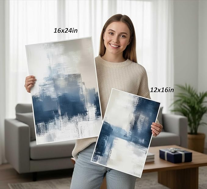 3 Pcs Navy Blue Abstract Canvas Wall Art Modern Minimalist Neutral Blue and Grey Paintings Pictures Wall Decor Poster Print Artwork for Living Room Bedroom Office Home Decoration Unframed