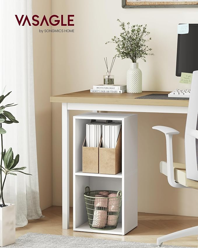 VASAGLE Custos Collection - Bookshelf, 2-Tier Bookcase, Book Shelf, Open Storage Shelf, 9.4 x 11.8 x 25.2 Inches, for Living Room, Home Office, Dining Room, Cloud White ULBC432W01