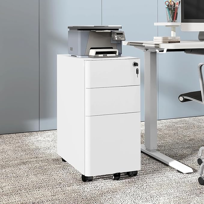 YITAHOME 3-Drawer Mobile File Cabinet, Lockable Filing Cabinet for Home Office, Pre-Assembled Office Storage Cabinet for A4/Letter/Legal, White