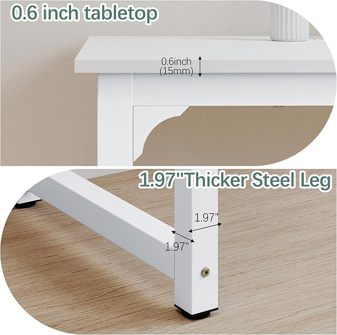 NSdirect Large Office Desk for Home Office, Large 63” Computer Desk Table, Wide Writing Study Desk for 2 Person, Metal Sturdy Frame Thicker Steel Legs,Warm White