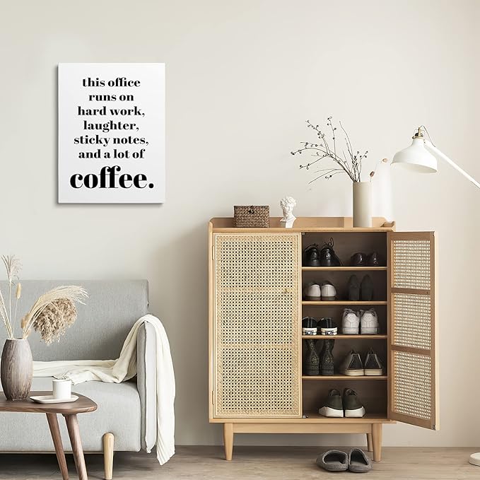 XWELLDAN Teamwork Quote Wall Art Canvas Prints, Coffee Humor Workplace Decor for Home Office HR Office, 11 x 14 Inch, Framed
