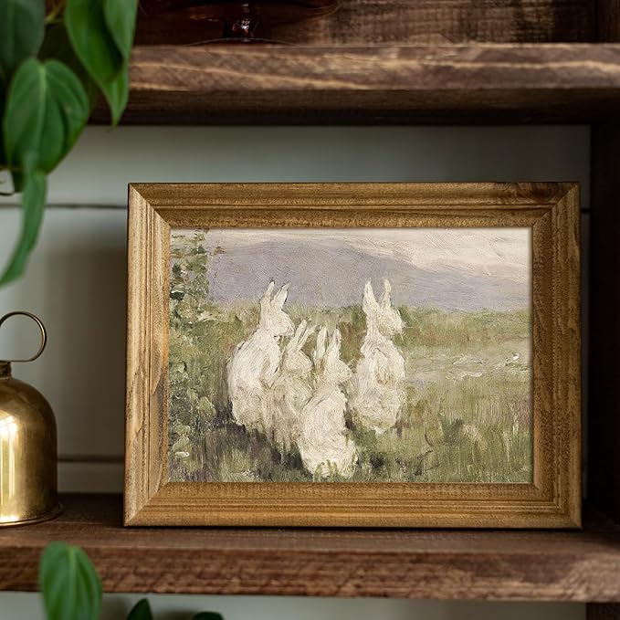uniro Abstract Easter Bunnies Wall Art Decor, Animal Rabbit Drawing Etching Rustic Picture, Vintage Farmhouse Decor Bunny Sketch Drawing, Minimalist Mid Century Country Room Decor (8" x 10"-UNFRAMED)