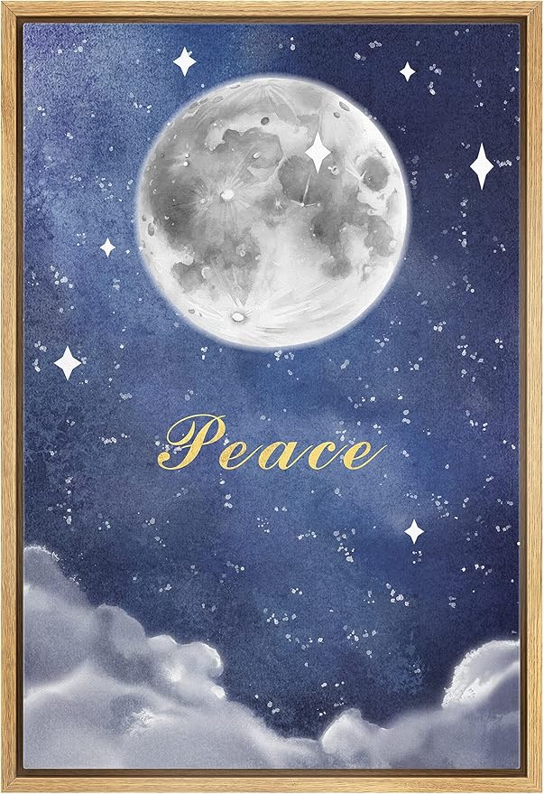 IDEA4WALL Framed Canvas Print Wall Art Peace Watercolor Galaxy with Silver Moon Astronomy & Space Sky Illustrations Modern Art Glam Colorful Ultra for Living Room, Bedroom, Office - 24"x36" NATURAL