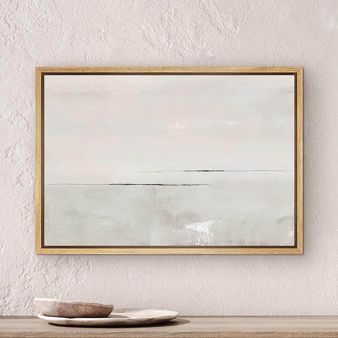 SIGNWIN Framed Canvas Print Wall Art Gray Watercolor Pastel Landscape Abstract Shapes Illustrations Modern Art Decorative Contemporary Chic Minimal for Living Room, Bedroom, Office - 16"x24" Natural