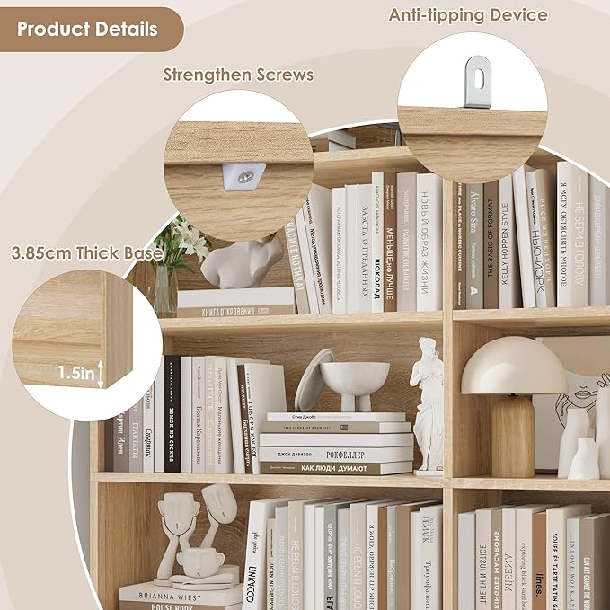 FACBOTALL 83.6" Tall Bookshelf and Bookcase, 7-Tier Extra Large Bookshelf with Double Storage, 14 Open Display Shelves for Home Office, Study and Living Room, Light Oak