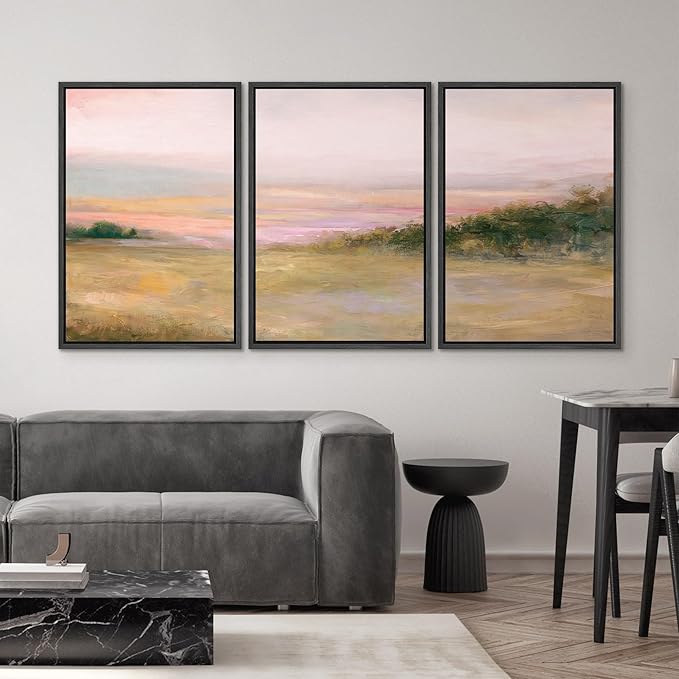 SIGNWIN Framed Canvas Print Wall Art Set Blush Sunset Over Meadow Illustrations Decorative Relax/Calm Zen for Living Room, Bedroom, Office - 24"x36"x3 BLACK