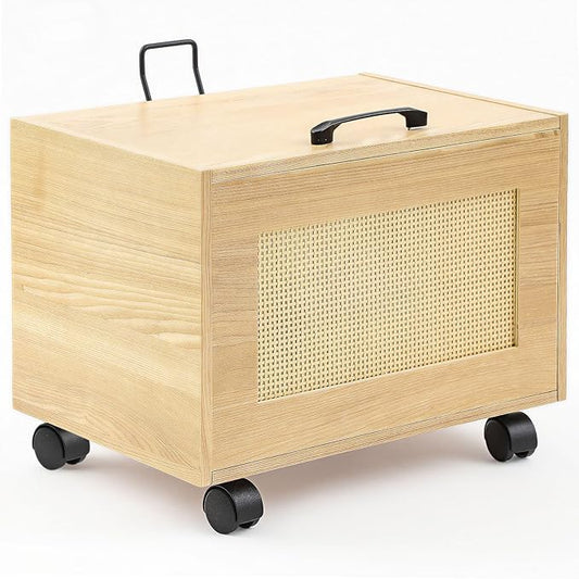 Rattan File Cabinet Hanging File Organizer Box with Lid Rolling Wicker Filing Cabinet for Home Office for Letter/Legal Size