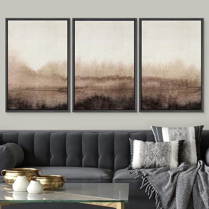 SIGNWIN Framed Canvas Print Wall Art Set Pastel Watercolor Brown Landscape Nature Wilderness Illustrations Modern Art Decorative Nordic Abstract for Living Room, Bedroom, Office - 16"x24"x3 Black