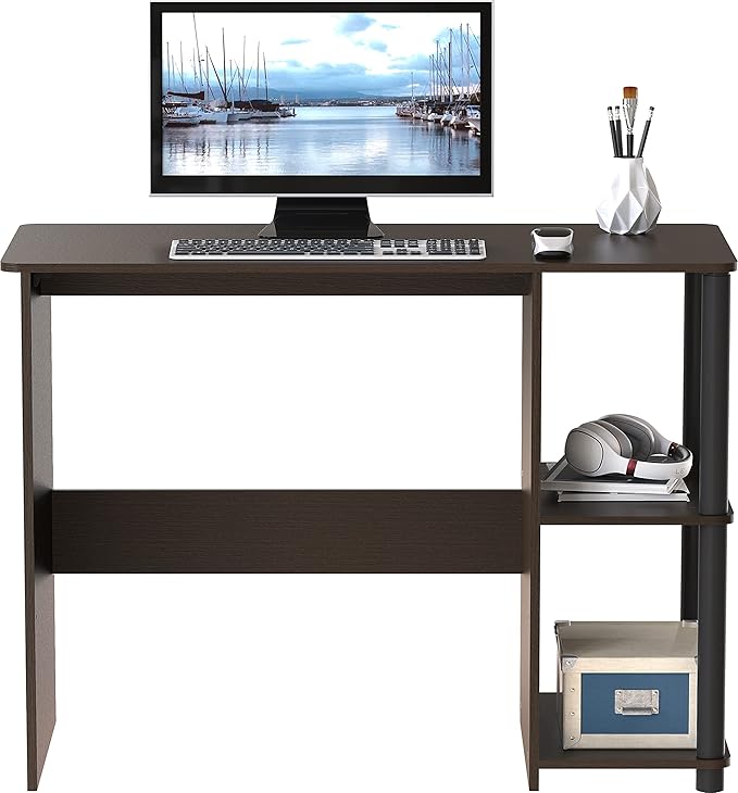 SHW 35-Inch Home Office Cyrus Desk with Open Storage Shelves, Espresso