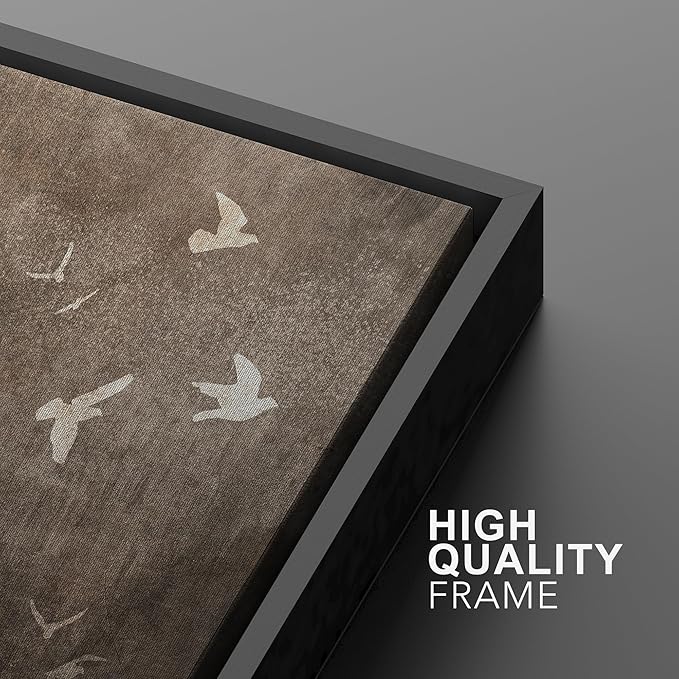MUDECOR Framed Canvas Print Wall Art Abstract Birds in Flight Subtle Brown Tones Illustrations Minimalism Decorative Relax Colorful for Living Room, Bedroom, Office - 16"x24" BLACK