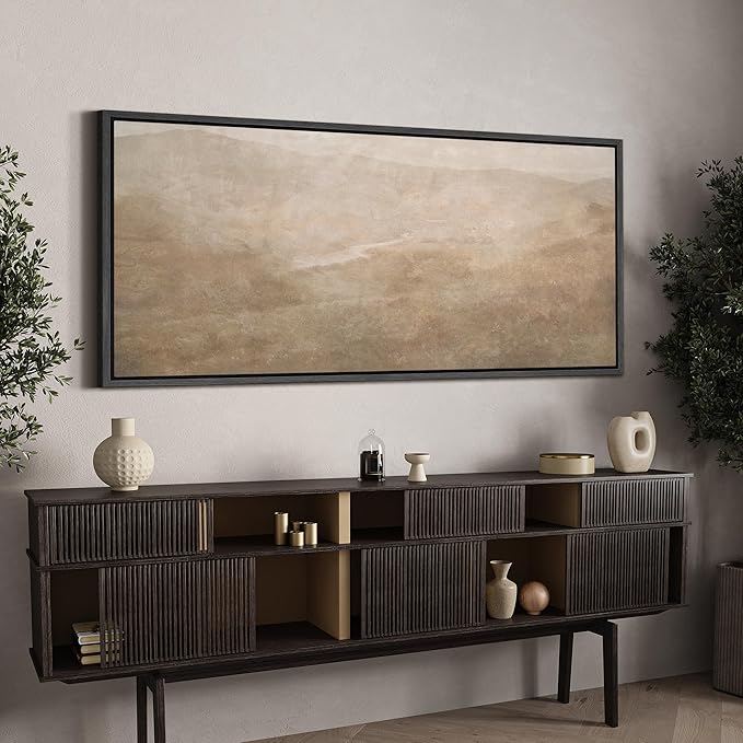 SIGNFORD Extra Large Framed Canvas Soft Sandstone Valley Abstract Landscape Illustrations Modern Art Calm Warm for Living Room, Bedroom, Office - 60"x30"