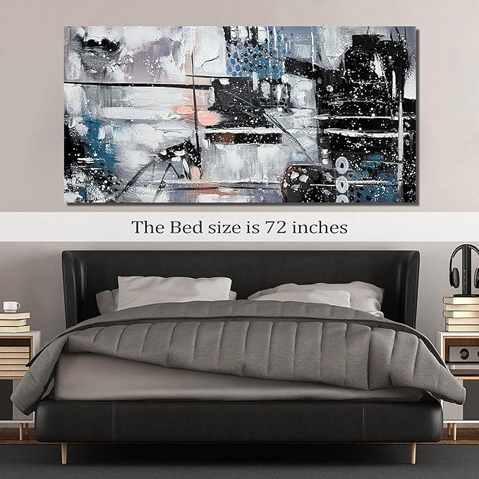 THRLVEART Abstract Painting Wall Art For Living Room Black And White Wall Decor For Office Huge Canvas Wall Art For Bedroom Size 36 x 72 Inch