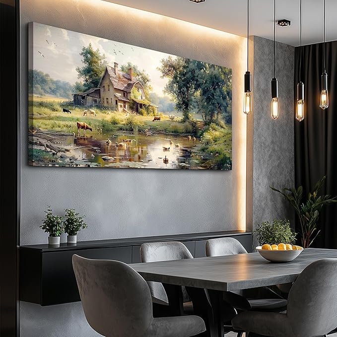 FUHAIHUA Canvas Wall Decor For Living Room Large Farmhouse Wall Art For Bedroom Office Decorations Farm Scenery Pictures Countryside Wall Paintings Modern Artwork Ready To Hang Home Decor 30x60 In