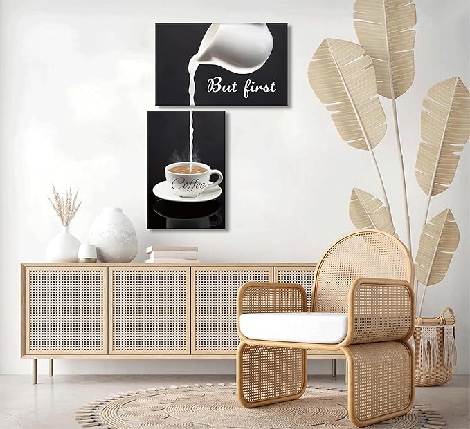 2pc Coffee Bar Wall Art Decor But First Coffee Sign Posters Prints Kitchen Dining Room Canvas Poster Wall Decor Modern Home Pictures Artwork for Bedroom Living Room Painting framed