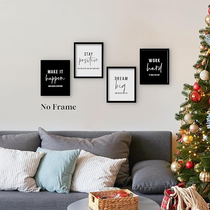 QLMX Office Inspirational Wall Art Prints Set of 4, Motivational Postive Prints Wall Decor for Office Women Men, Positive Affirmations Quotes Poster for Home 8”x10” Unframed